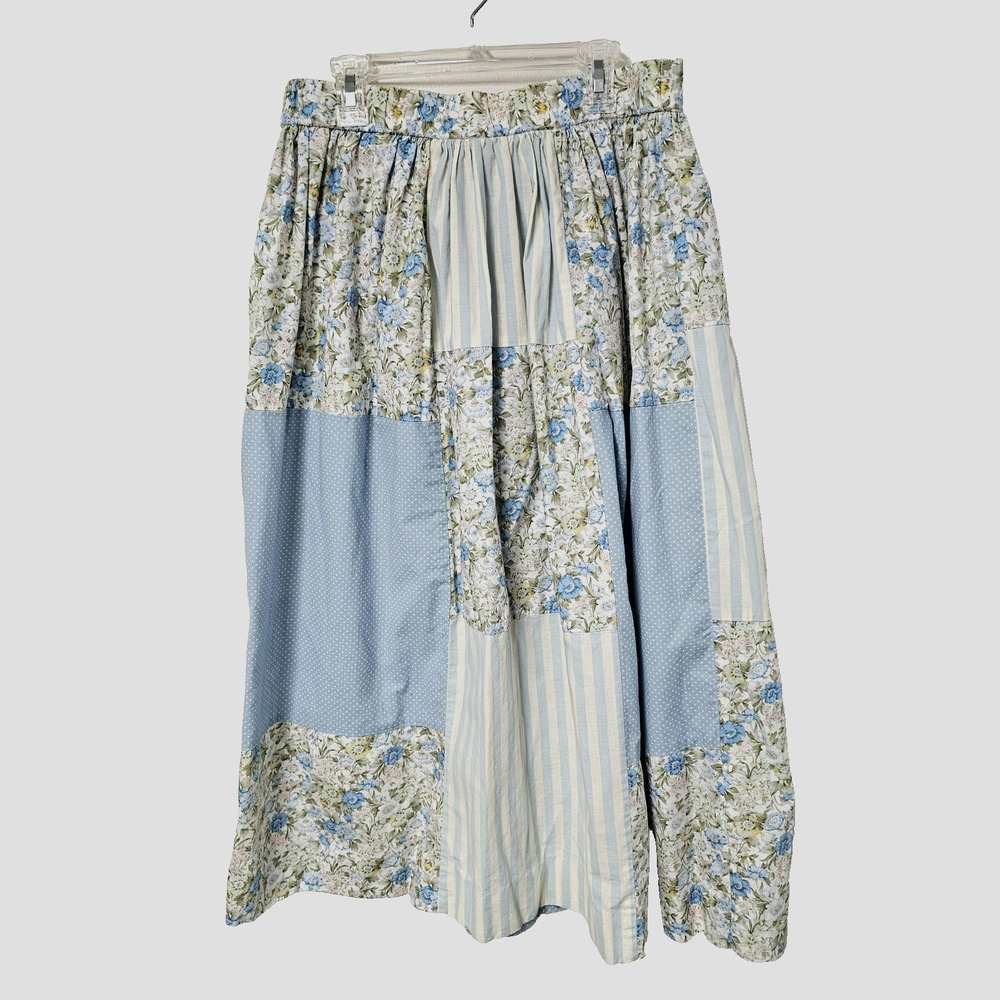 Vtg Susan Bristol Floral Patchwork Midi Skirt 14 Cottagecore Prairie Appliqued